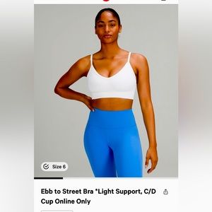 Lululemon White Ebb To Street Bra Cup C/D, Size 6, WORN ONCE!